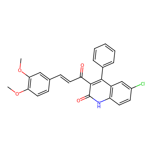 6-chloro-3-[(2E)-3-(3,4-dimethoxyphenyl)prop-2-enoyl]-4-phenylquinolin-2(1H)-one structure