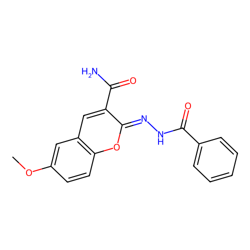(2Z)-6-methoxy-2-[(phenylformamido)imino]-2H-chromene-3-carboxamide structure