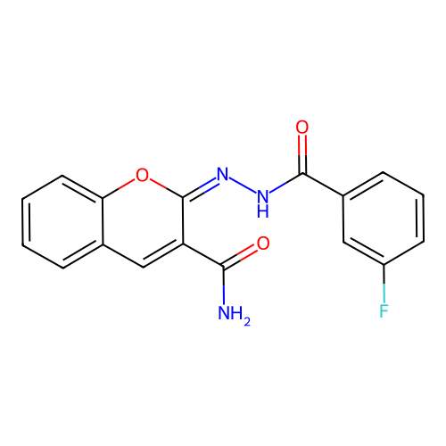 (2E)-2-[(3-fluorobenzoyl)hydrazinylidene]chromene-3-carboxamide structure