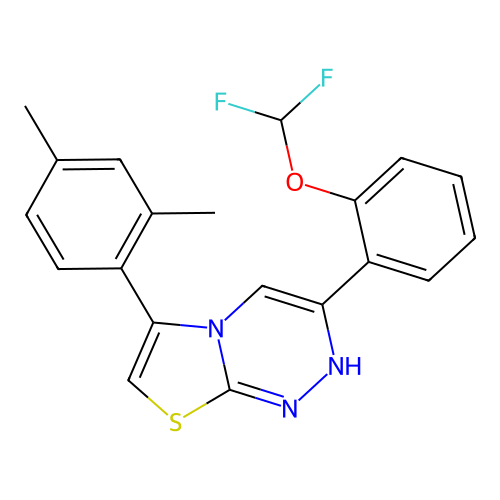 3-[2-(difluoromethoxy)phenyl]-6-(2,4-dimethylphenyl)-2H-[1,3]thiazolo[2,3-c][1,2,4]triazine structure