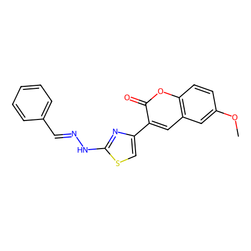 3-{2-[(2E)-2-benzylidenehydrazinyl]-1,3-thiazol-4-yl}-6-methoxy-2H-chromen-2-one structure