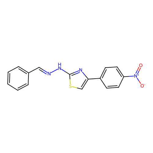 N-[(E)-benzylideneamino]-4-(4-nitrophenyl)-1,3-thiazol-2-amine structure