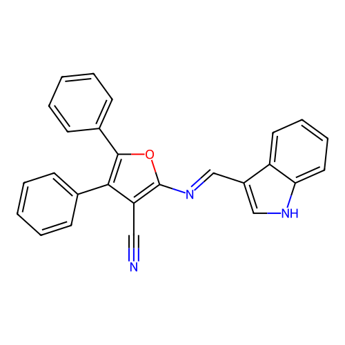 2-[(E)-(3-indolyl)methyleneamino]-4,5-diphenyl-3-furonitrile structure