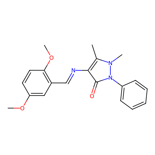 (E)-4-((2,5-dimethoxybenzylidene)amino)-1,5-dimethyl-2-phenyl-1H-pyrazol-3(2H)-one structure