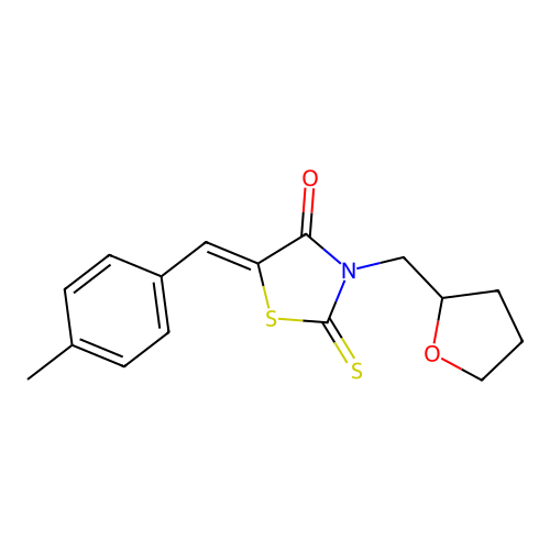 (5Z)-5-(4-methylbenzylidene)-3-(tetrahydrofuran-2-ylmethyl)-2-thioxo-1,3-thiazolidin-4-one structure