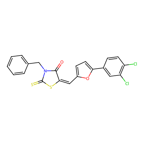 3-Benzyl-5-(5-(3,4-DI-CL-phenyl)-furan-2-ylmethylene)-2-thioxo-thiazolidin-4-one structure