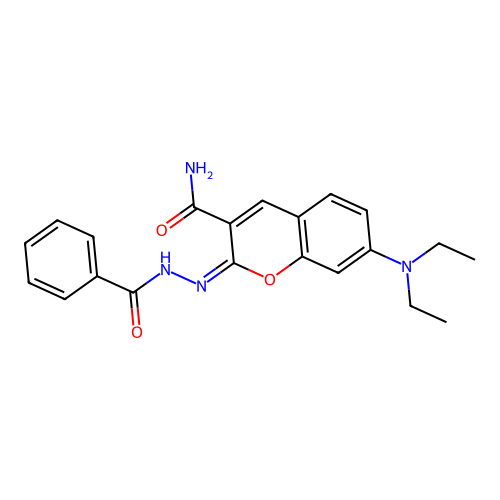 (2E)-7-(diethylamino)-2-[(phenylformamido)imino]-2H-chromene-3-carboxamide structure