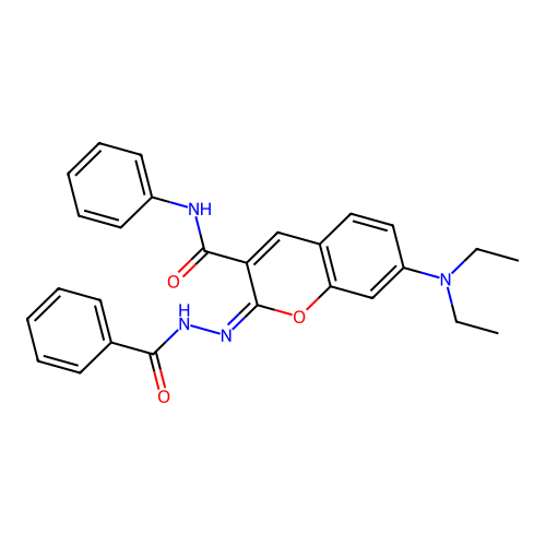 (E)-2-(2-benzoylhydrazono)-7-(diethylamino)-N-phenyl-2H-chromene-3-carboxamide structure