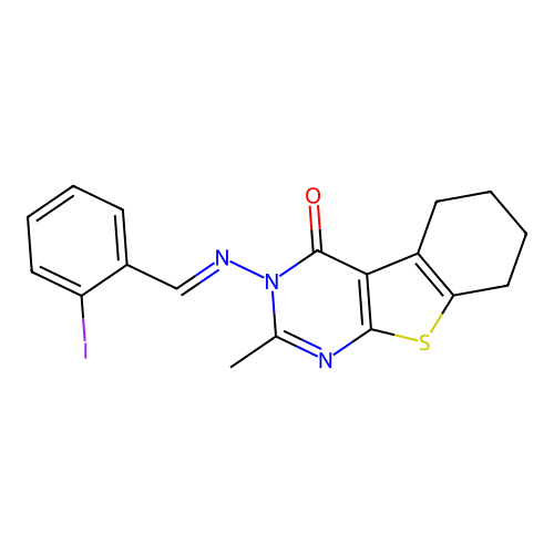 3-[(E)-(2-iodophenyl)methylideneamino]-2-methyl-5,6,7,8-tetrahydro-[1]benzothiolo[2,3-d]pyrimidin-4-one structure