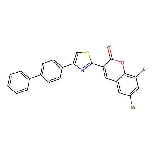 3-[4-(biphenyl-4-yl)-1,3-thiazol-2-yl]-6,8-dibromo-2H-chromen-2-one structure