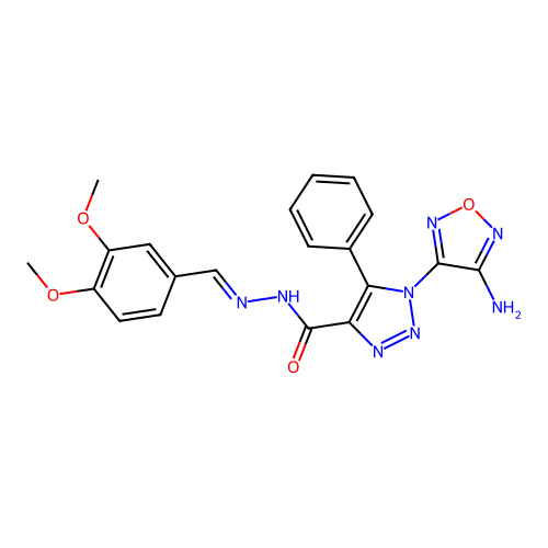 1-(4-amino-1,2,5-oxadiazol-3-yl)-N'-[(E)-(3,4-dimethoxyphenyl)methylidene]-5-phenyl-1H-1,2,3-triazole-4-carbohydrazide structure