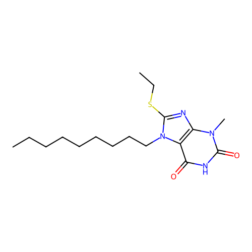 8-(ethylsulfanyl)-3-methyl-7-nonyl-2,3,6,7-tetrahydro-1H-purine-2,6-dione structure