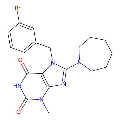 8-(azepan-1-yl)-7-(3-bromobenzyl)-3-methyl-3,7-dihydro-1H-purine-2,6-dione structure
