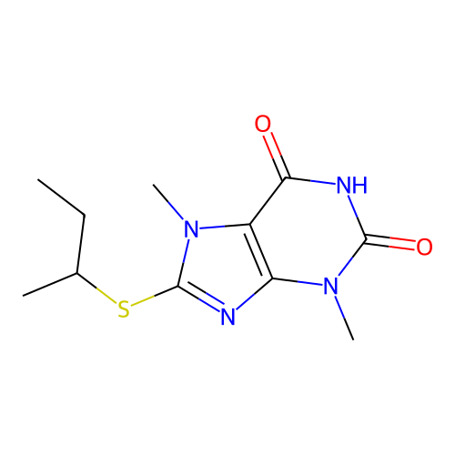 8-(sec-butylthio)-3,7-dimethyl-3,7-dihydro-1H-purine-2,6-dione structure