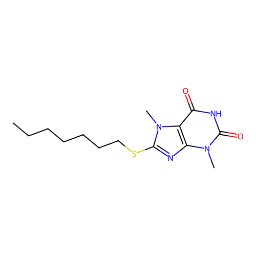 8-(heptylsulfanyl)-6-hydroxy-3,7-dimethyl-3,7-dihydro-2H-purin-2-one structure