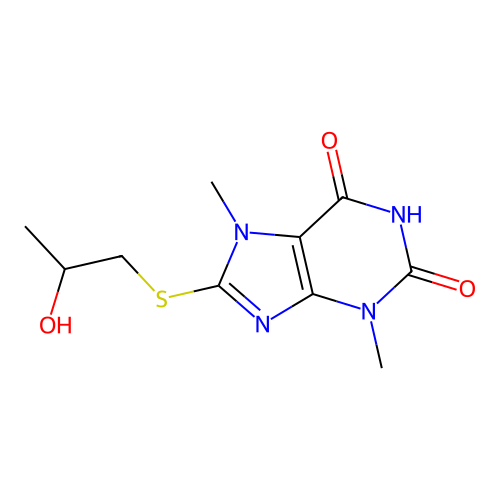 8-[(2-hydroxypropyl)sulfanyl]-3,7-dimethyl-3,7-dihydro-1H-purine-2,6-dione structure