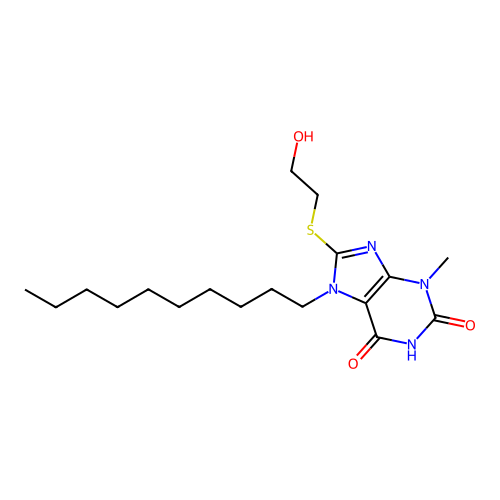 7-decyl-8-(2-hydroxyethylsulfanyl)-3-methyl-purine-2,6-dione structure