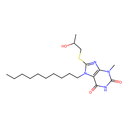 7-decyl-8-[(2-hydroxypropyl)sulfanyl]-3-methyl-3,7-dihydro-1H-purine-2,6-dione structure