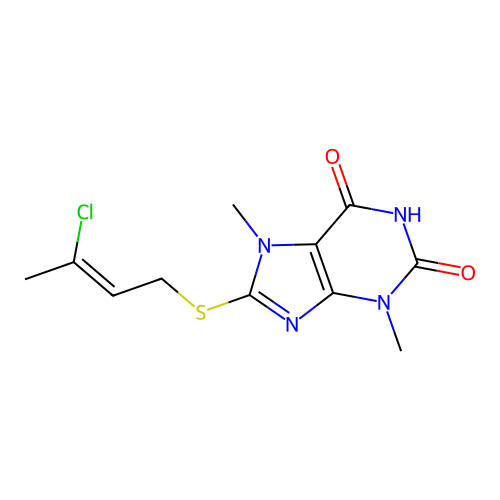 8-[(Z)-3-chlorobut-2-enyl]sulfanyl-3,7-dimethylpurine-2,6-dione structure