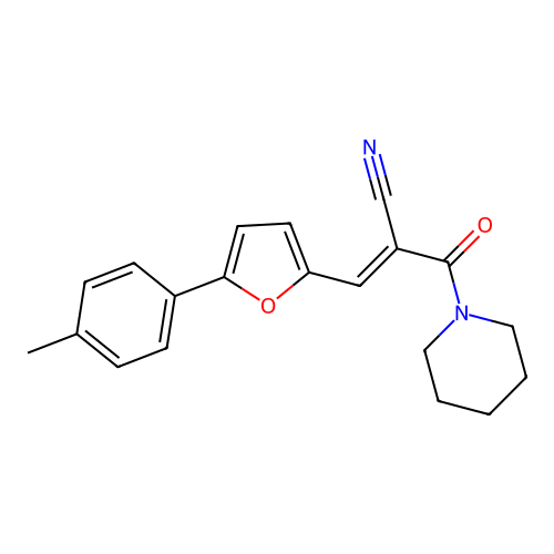 (E)-2-(piperidine-1-carbonyl)-3-(5-(p-tolyl)furan-2-yl)acrylonitrile structure