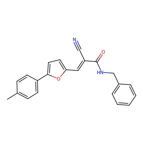 (E)-N-benzyl-2-cyano-3-(5-(p-tolyl)furan-2-yl)acrylamide structure