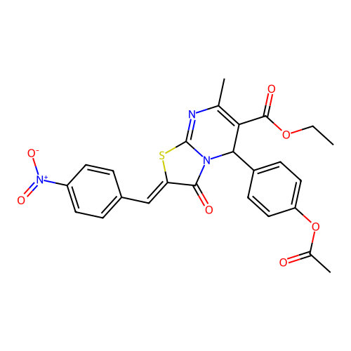 (Z)-ethyl 5-(4-acetoxyphenyl)-7-methyl-2-(4-nitrobenzylidene)-3-oxo-3,5-dihydro-2H-thiazolo[3,2-a]pyrimidine-6-carboxylate structure