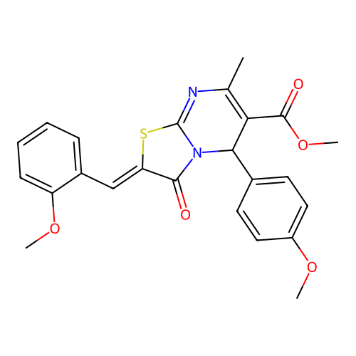 (Z)-methyl 2-(2-methoxybenzylidene)-5-(4-methoxyphenyl)-7-methyl-3-oxo-3,5-dihydro-2H-thiazolo[3,2-a]pyrimidine-6-carboxylate structure