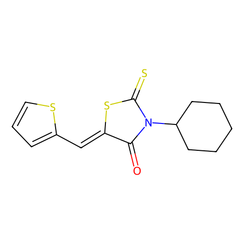 (Z)-3-cyclohexyl-5-(thiophen-2-ylmethylene)-2-thioxothiazolidin-4-one structure