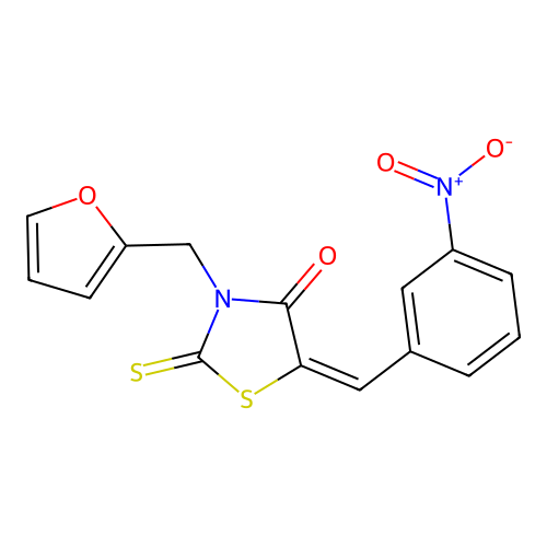 3-Furan-2-ylmethyl-5-(3-nitro-benzylidene)-2-thioxo-thiazolidin-4-one structure