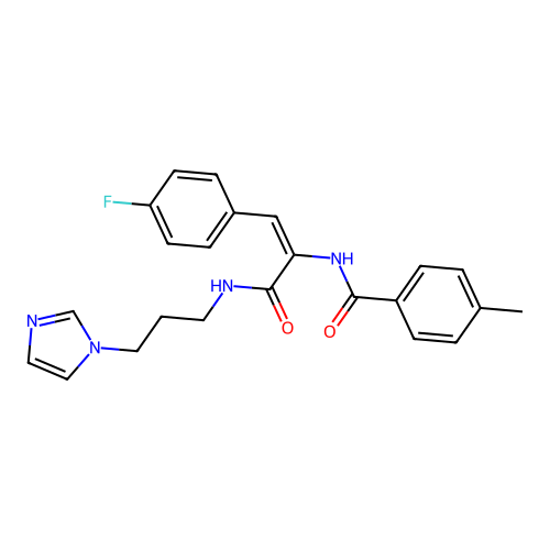 N-(2-(4-F-PH)-1-(((3-(1H-Imidazol-1-YL)PR)amino)carbonyl)ethenyl)-4-ME-benzamide structure