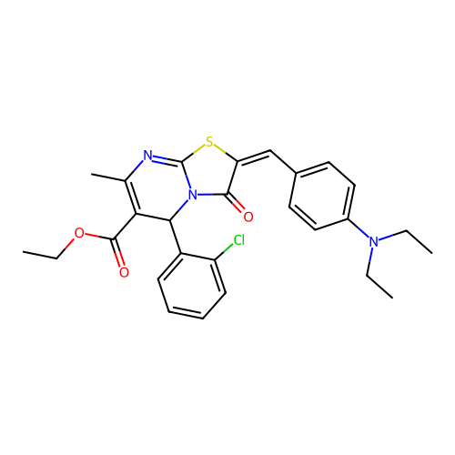 ethyl (2E)-5-(2-chlorophenyl)-2-[4-(diethylamino)benzylidene]-7-methyl-3-oxo-2,3-dihydro-5H-[1,3]thiazolo[3,2-a]pyrimidine-6-carboxylate structure