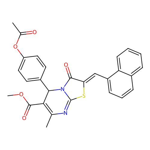 (Z)-methyl 5-(4-acetoxyphenyl)-7-methyl-2-(naphthalen-1-ylmethylene)-3-oxo-3,5-dihydro-2H-thiazolo[3,2-a]pyrimidine-6-carboxylate structure