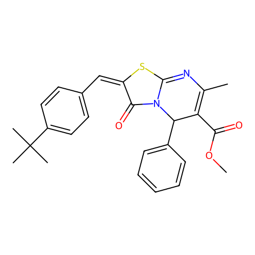 methyl 2-(4-tert-butylbenzylidene)-7-methyl-3-oxo-5-phenyl-2,3-dihydro-5H-[1,3]thiazolo[3,2-a]pyrimidine-6-carboxylate structure