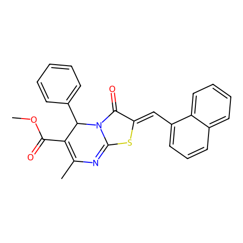 (Z)-methyl 7-methyl-2-(naphthalen-1-ylmethylene)-3-oxo-5-phenyl-3,5-dihydro-2H-thiazolo[3,2-a]pyrimidine-6-carboxylate structure