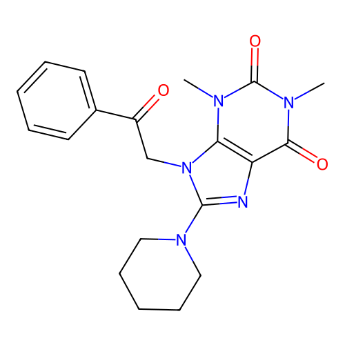 1,3-dimethyl-9-phenacyl-8-piperidin-1-ylpurine-2,6-dione structure
