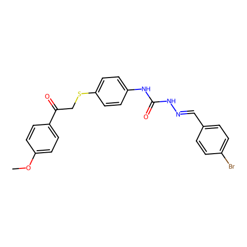 (E)-2-(4-bromobenzylidene)-N-(4-((2-(4-methoxyphenyl)-2-oxoethyl)thio)phenyl)hydrazinecarboxamide structure