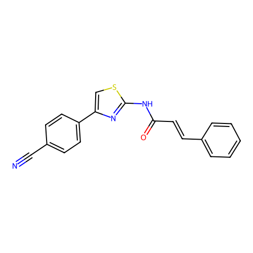 N-(4-(4-cyanophenyl)thiazol-2-yl)cinnamamide structure