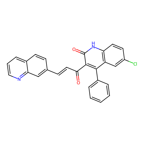 (E)-6-chloro-4-phenyl-3-(3-(quinolin-7-yl)acryloyl)quinolin-2(1H)-one structure