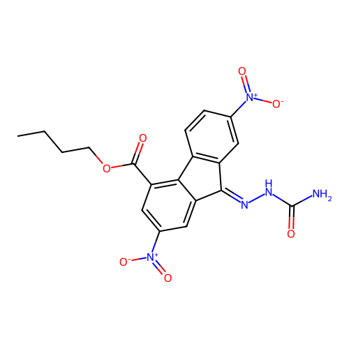 (E)-butyl 9-(2-carbamoylhydrazono)-2,7-dinitro-9H-fluorene-4-carboxylate structure