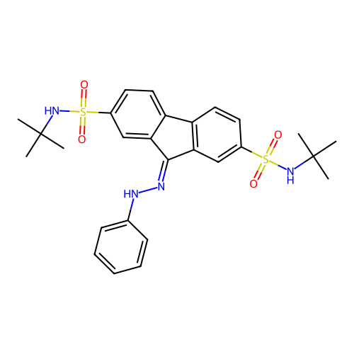 N,N'-di-tert-butyl-9-(2-phenylhydrazinylidene)-9H-fluorene-2,7-disulfonamide structure