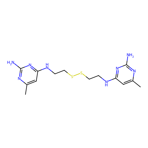 N~4~,N~4~'-(disulfanediyldiethane-2,1-diyl)bis(6-methylpyrimidine-2,4-diamine) structure