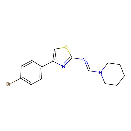 (E)-4-(4-bromophenyl)-N-(piperidin-1-ylmethylene)thiazol-2-amine structure