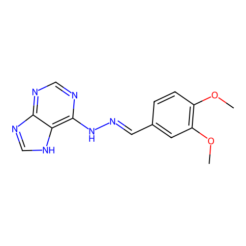 (E)-6-(2-(3,4-dimethoxybenzylidene)hydrazinyl)-9H-purine structure