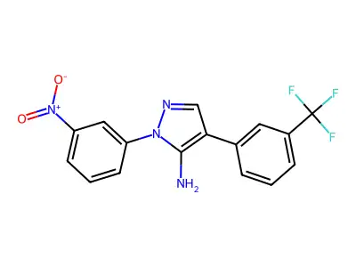 1-(3-nitrophenyl)-4-[3-(trifluoromethyl)phenyl]-1H-pyrazol-5-amine structure