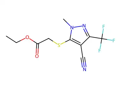 ethyl 2-{[4-cyano-1-methyl-3-(trifluoromethyl)-1H-pyrazol-5-yl]sulfanyl}acetate structure