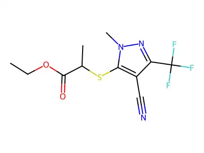 ethyl 2-{[4-cyano-1-methyl-3-(trifluoromethyl)-1H-pyrazol-5-yl]sulfanyl}propanoate structure