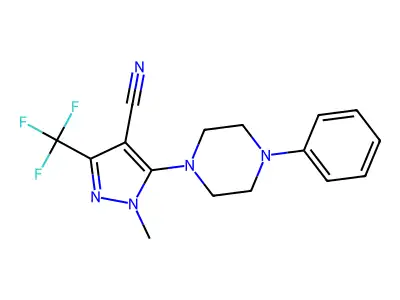 1-methyl-5-(4-phenylpiperazino)-3-(trifluoromethyl)-1H-pyrazole-4-carbonitrile structure