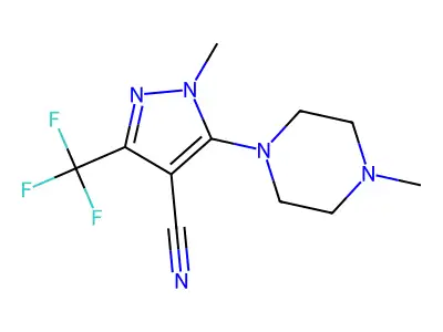 1-methyl-5-(4-methylpiperazino)-3-(trifluoromethyl)-1H-pyrazole-4-carbonitrile structure