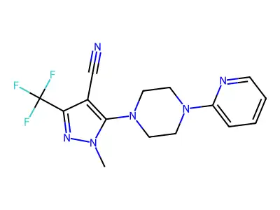 1-methyl-5-[4-(2-pyridinyl)piperazino]-3-(trifluoromethyl)-1H-pyrazole-4-carbonitrile structure
