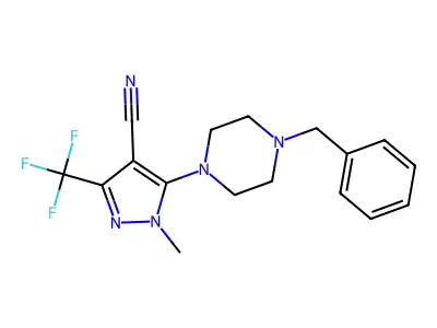 5-(4-benzylpiperazino)-1-methyl-3-(trifluoromethyl)-1H-pyrazole-4-carbonitrile structure